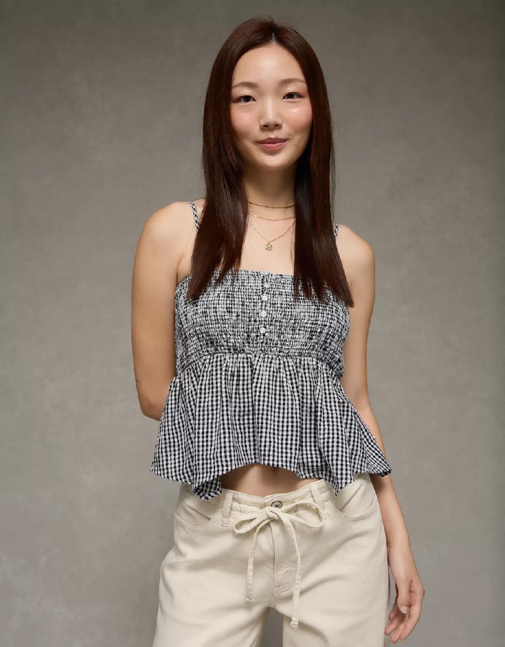 aeo AE Handkerchief Hem Smocked Babydoll Tube Top