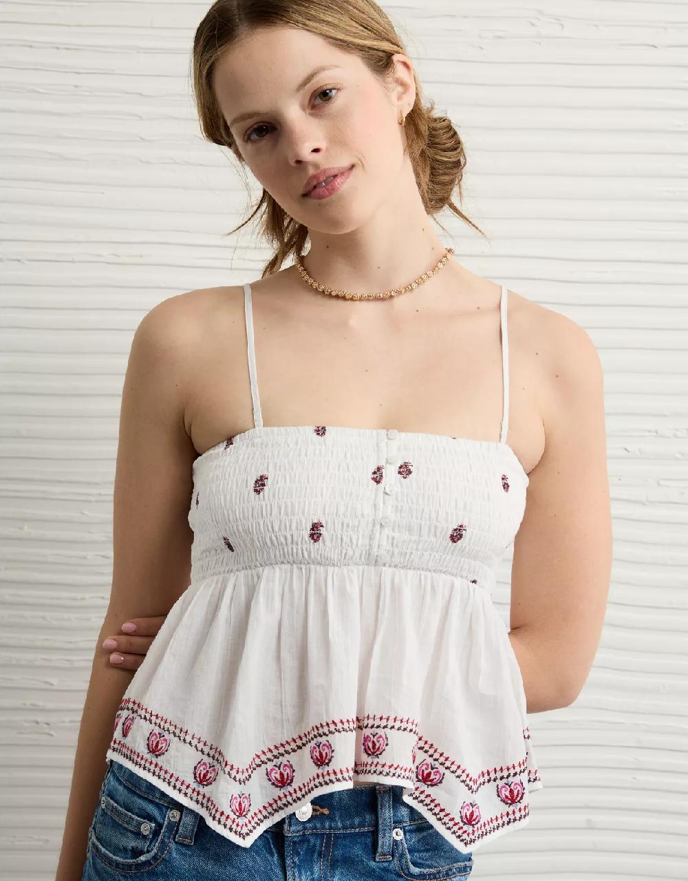 aeo AE Handkerchief Hem Smocked Babydoll Tube Top