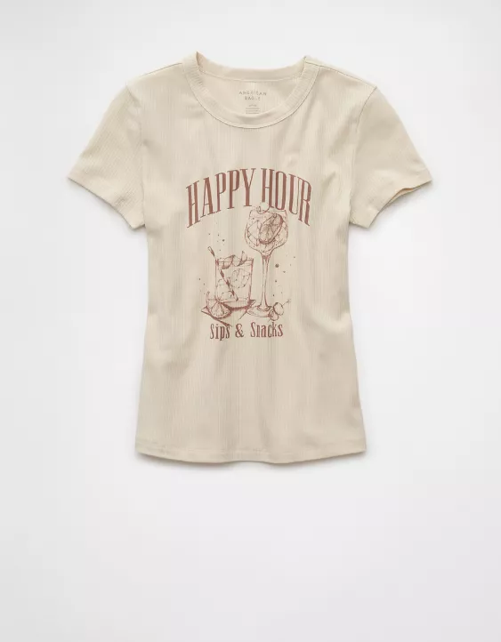 Aeo AE Happy Hour Graphic Hey Baby Tee