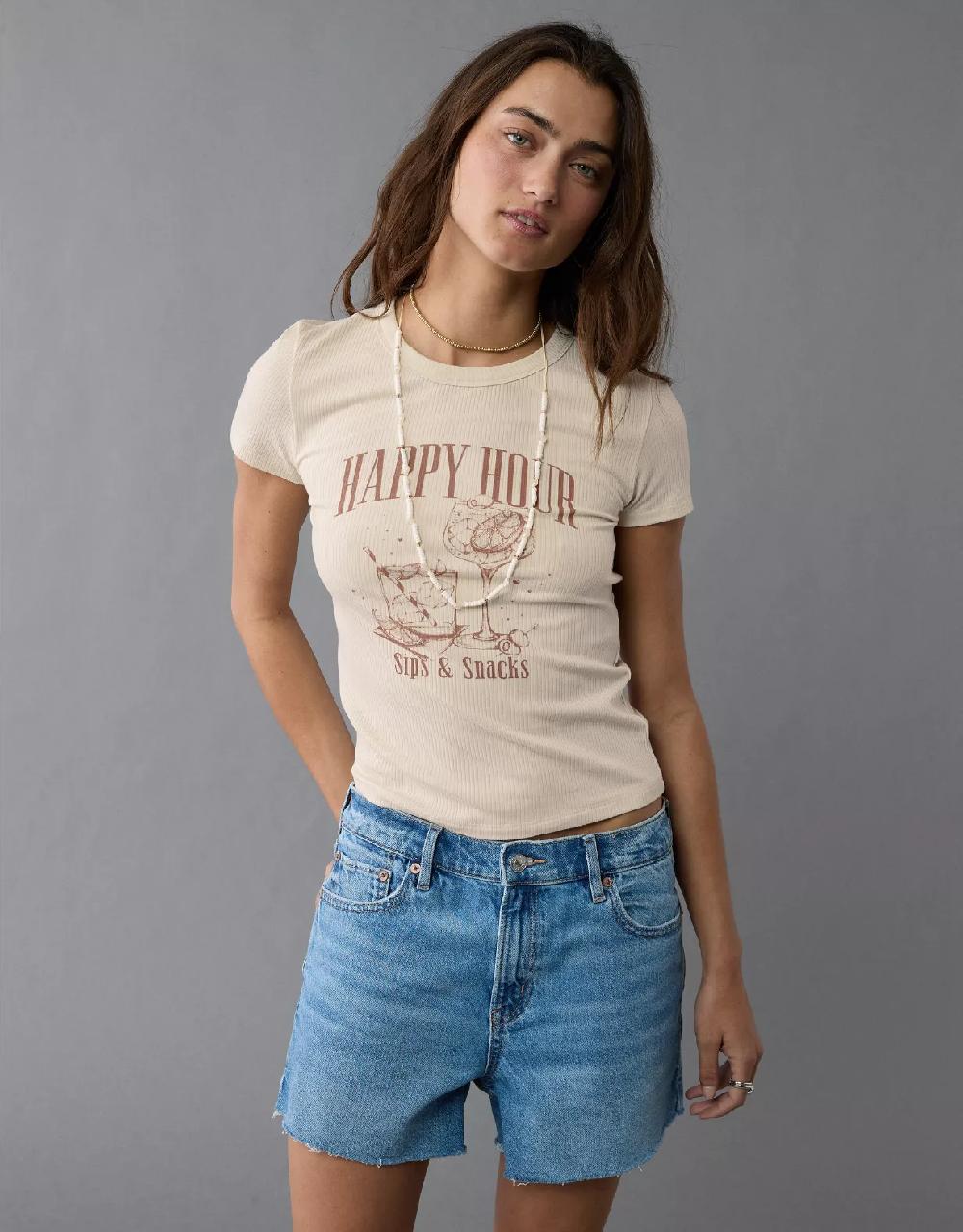 aeo AE Happy Hour Graphic Hey Baby Tee