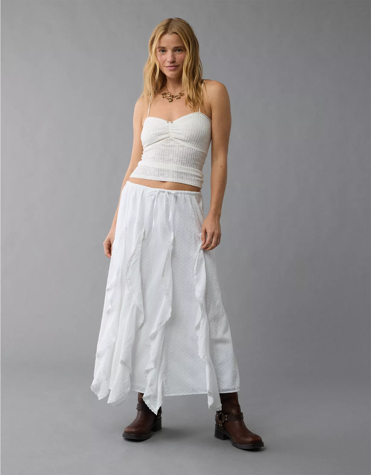 aeo AE High-Waisted Cascade Ruffle Maxi Skirt