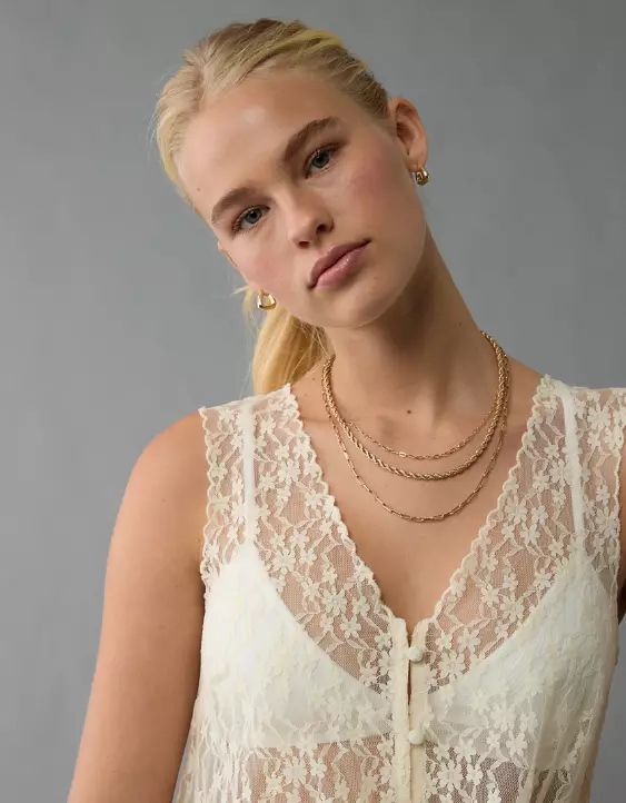 Aeo AE Lace Button-Up Vest