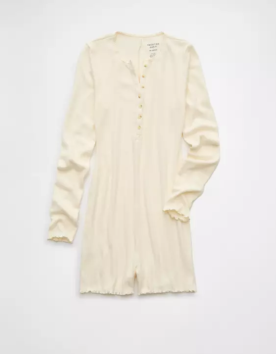 Aeo AE Long-Sleeve Henley Lounge Romper