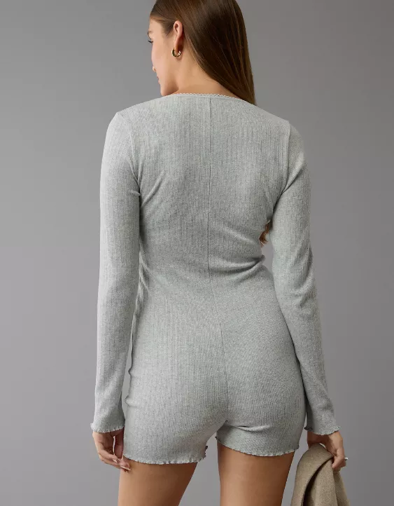 Aeo AE Long-Sleeve Henley Lounge Romper