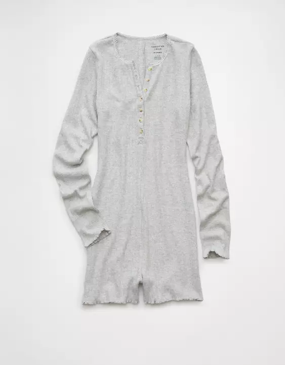 Aeo AE Long-Sleeve Henley Lounge Romper