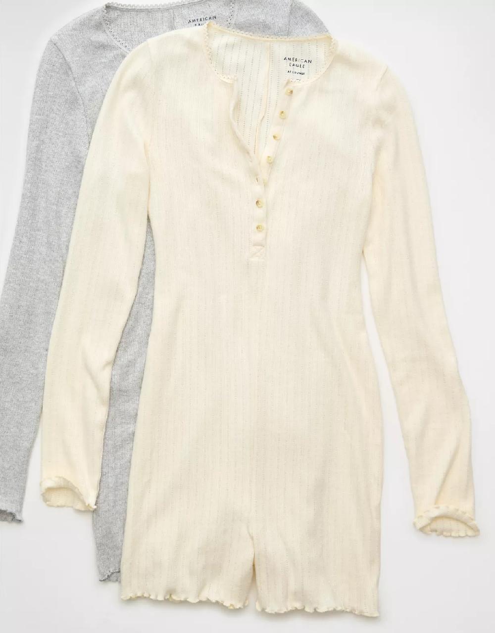 aeo AE Long-Sleeve Henley Lounge Romper