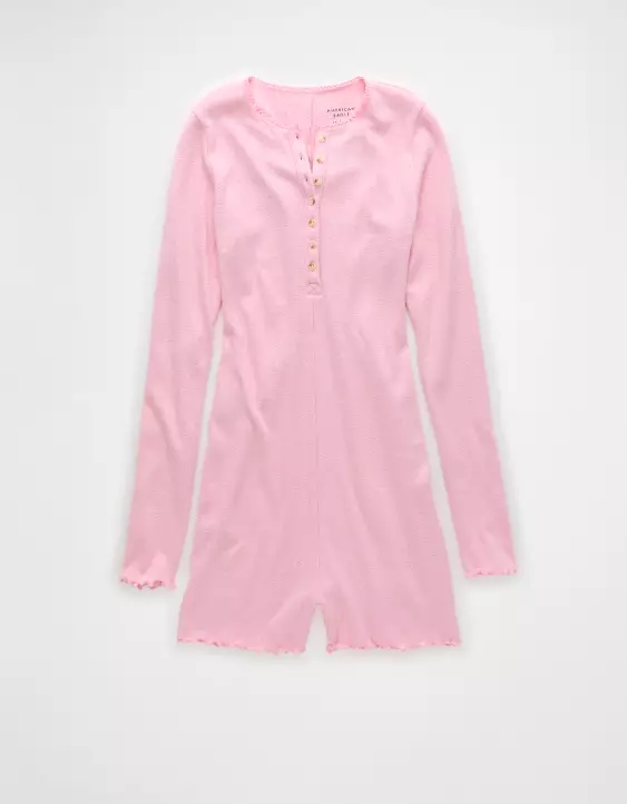 Aeo AE Long-Sleeve Lettuce Edge Lounge Romper