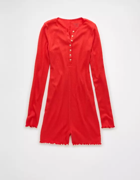 Aeo AE Long-Sleeve Lettuce Edge Lounge Romper