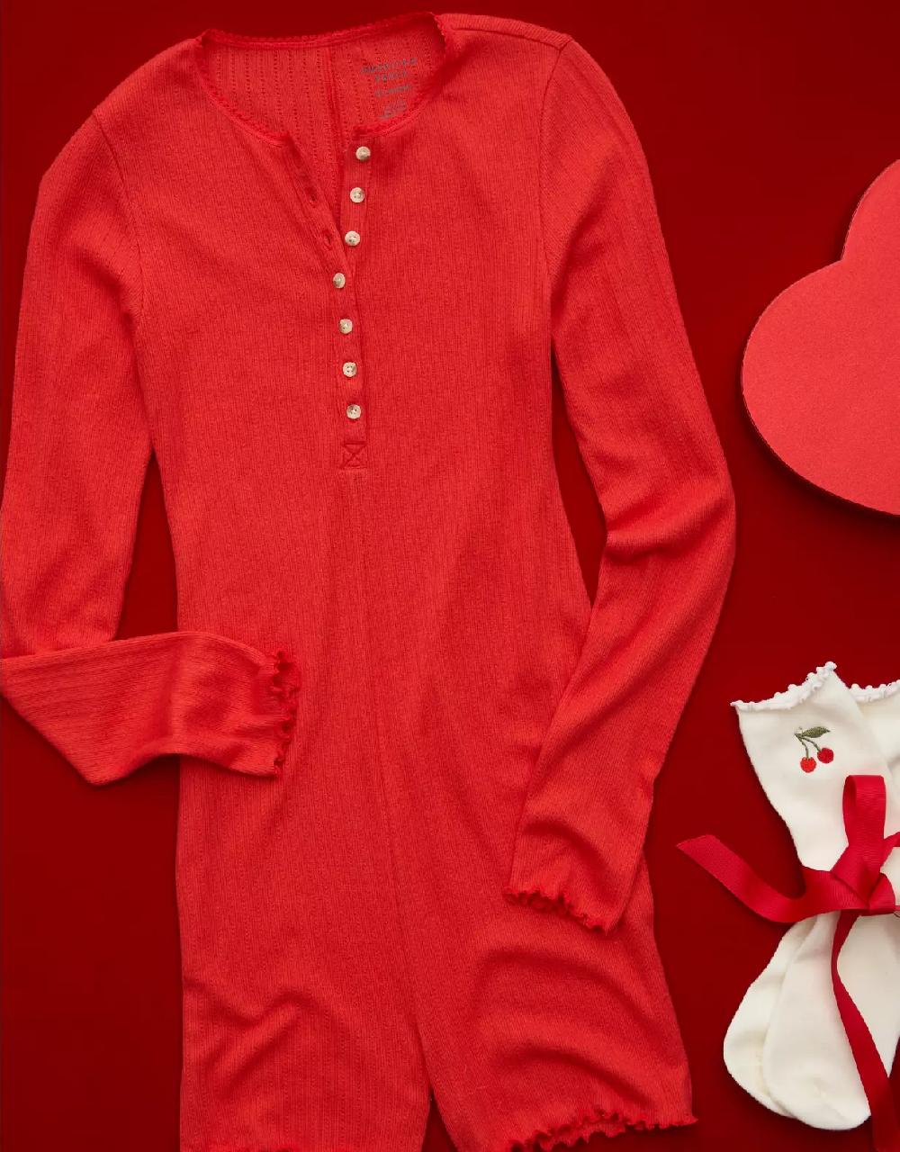 aeo AE Long-Sleeve Lettuce Edge Lounge Romper