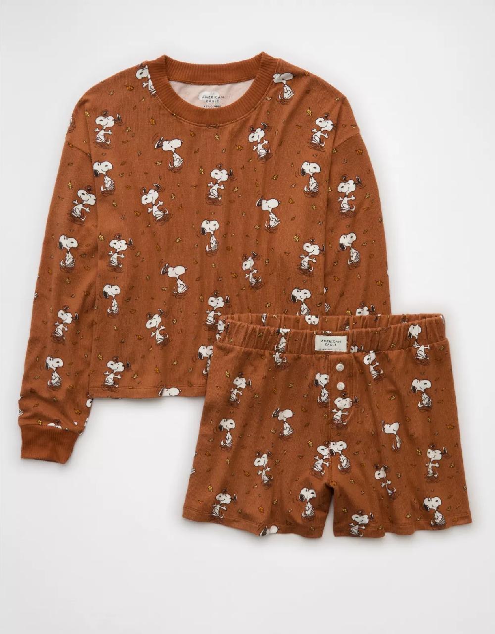 aeo AE Luxe Plush Snoopy Fall PJ Set