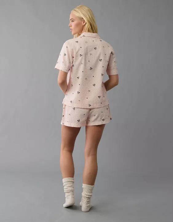Aeo AE Mickey And Minnie Mouse Seersucker PJ Set
