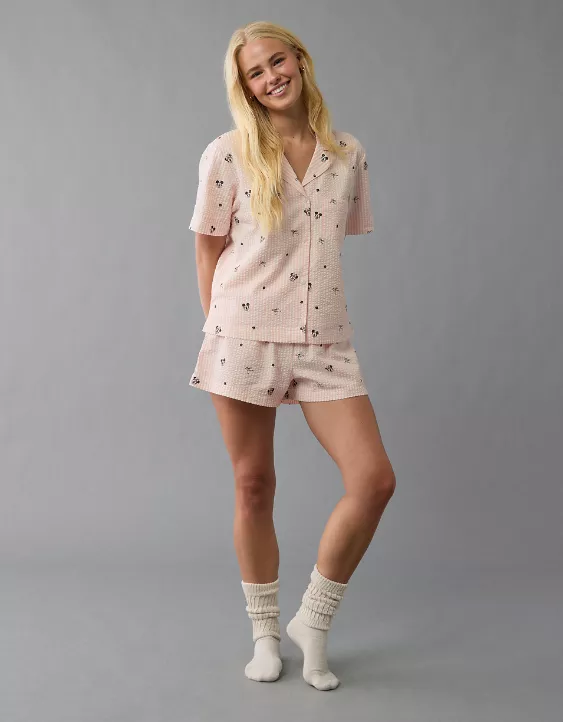 Aeo AE Mickey And Minnie Mouse Seersucker PJ Set