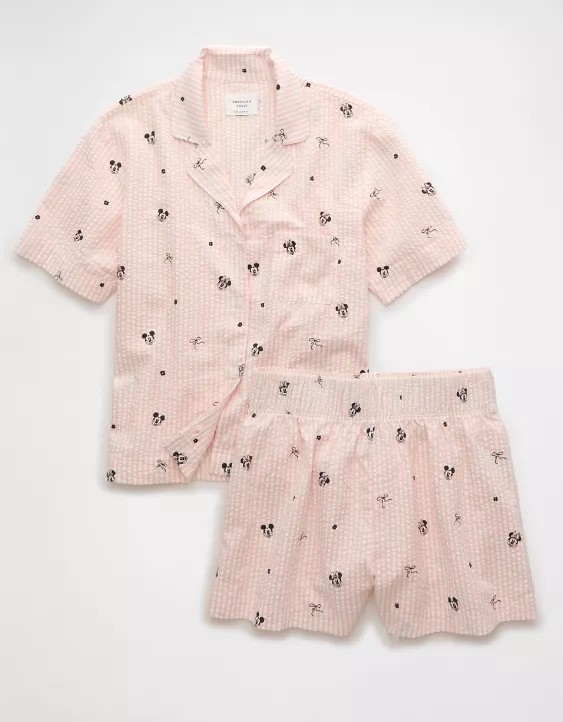 Aeo AE Mickey And Minnie Mouse Seersucker PJ Set