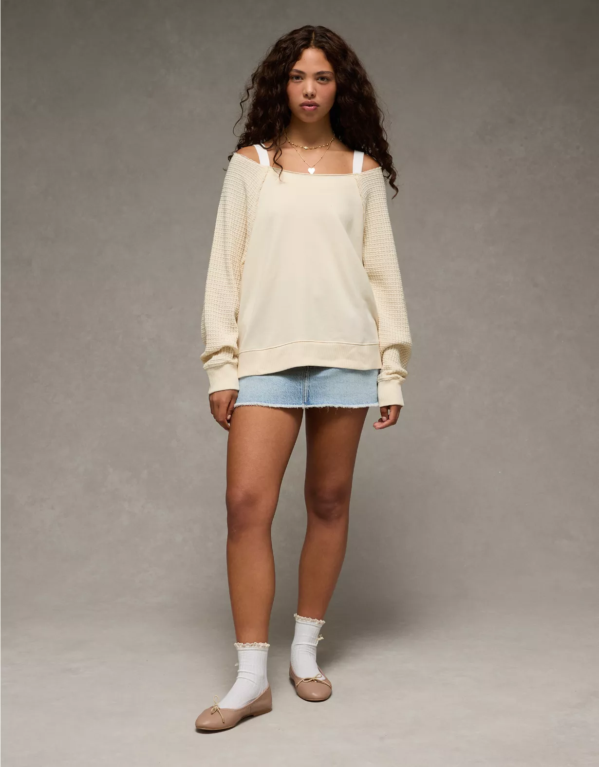 aeo AE Mixed Knit Sweatshirt