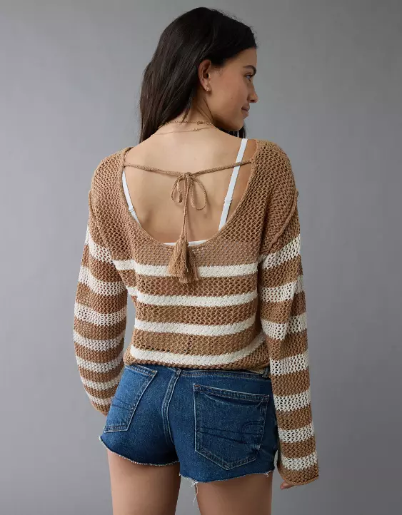 Aeo AE Off The Shoulder Crochet Sweater