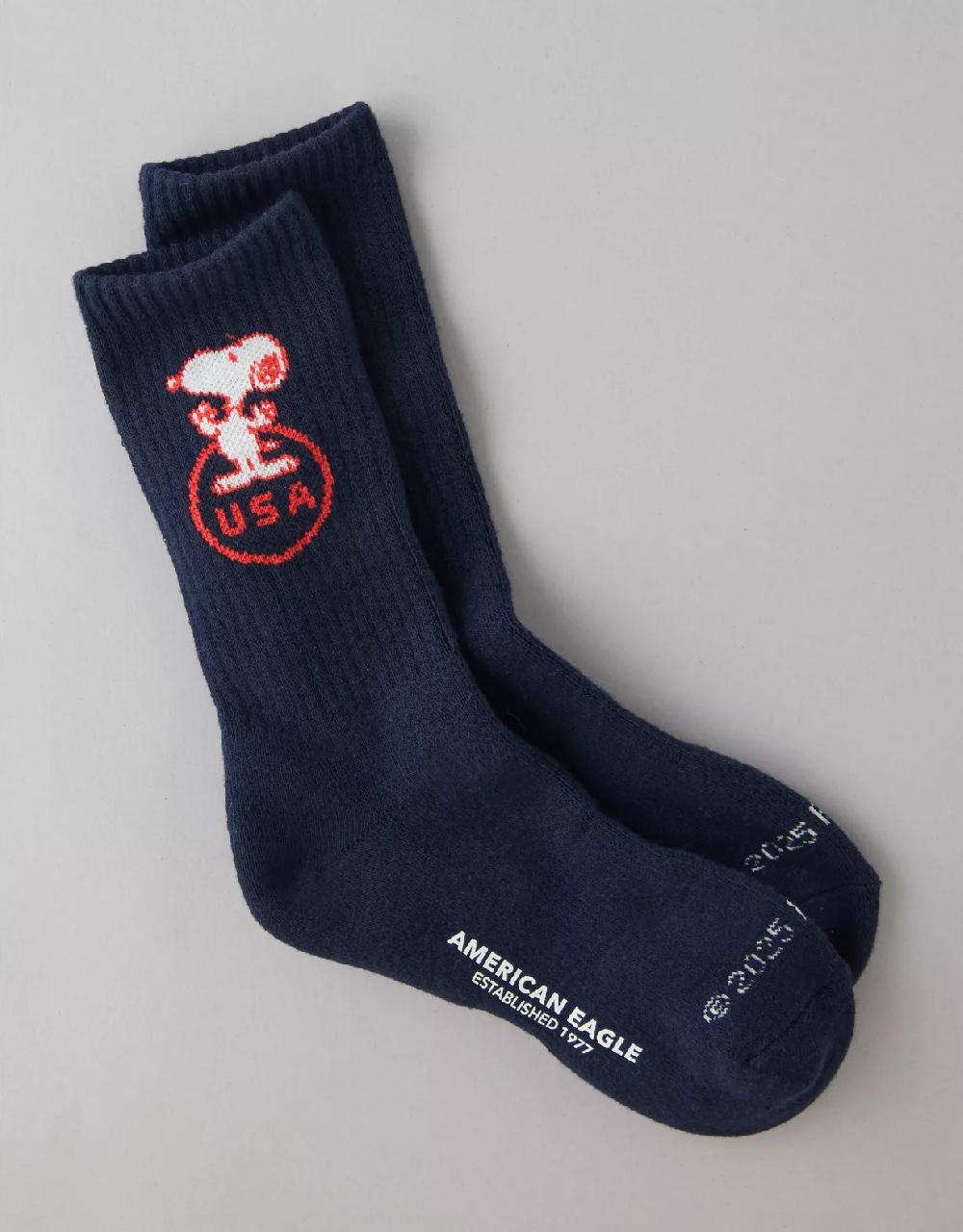 Aeo AE Peanuts Graphic Terry Crew Socks