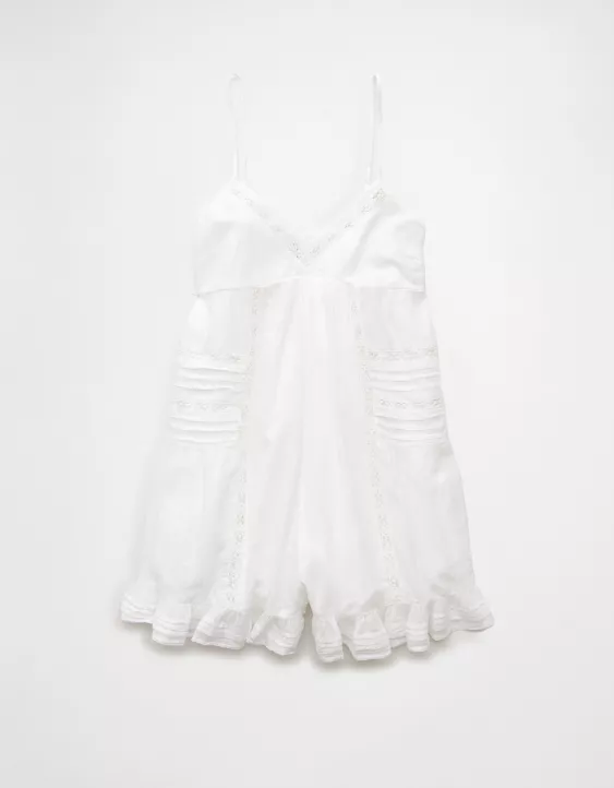 Aeo AE Pintuck Lace Babydoll Romper