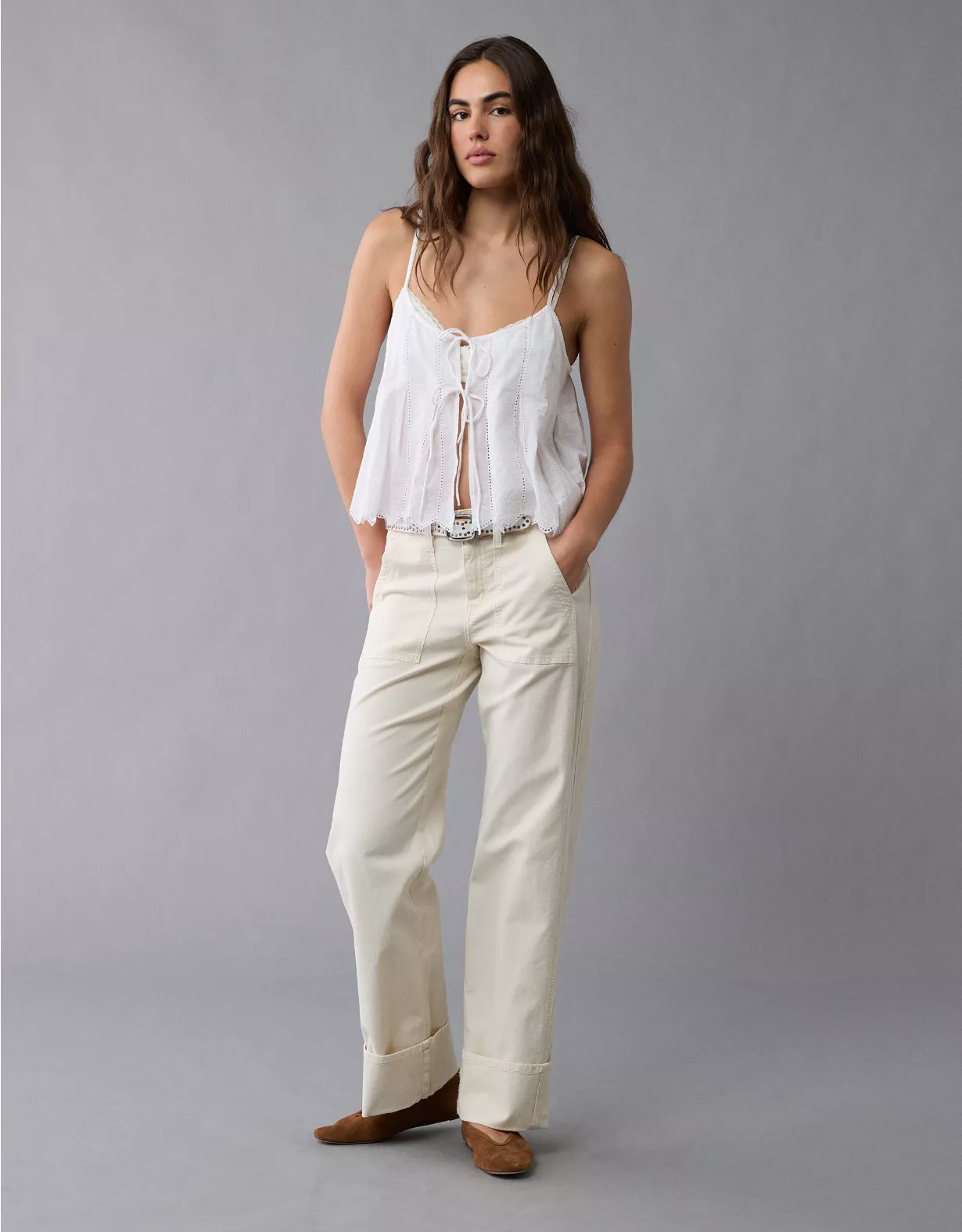aeo AE Pintuck Tie Front Cami