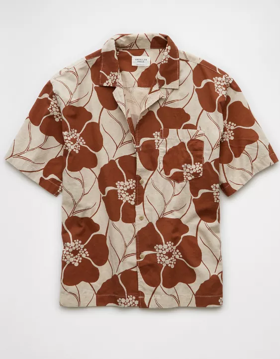 Aeo AE Poolside Floral Button-Up Shirt