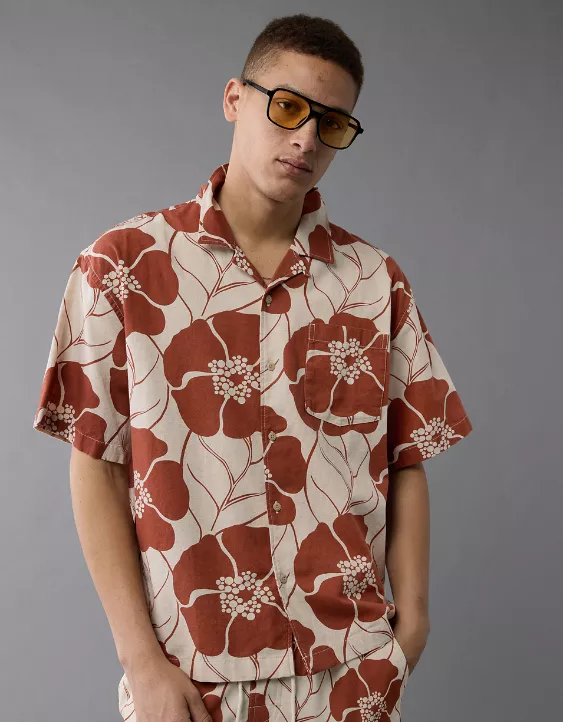 Aeo AE Poolside Floral Button-Up Shirt