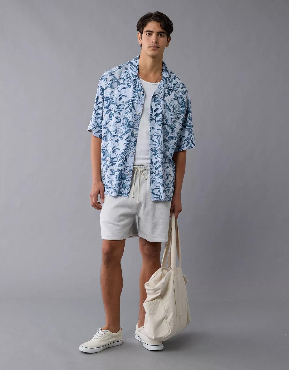 aeo AE Poolside Floral Button-Up Shirt