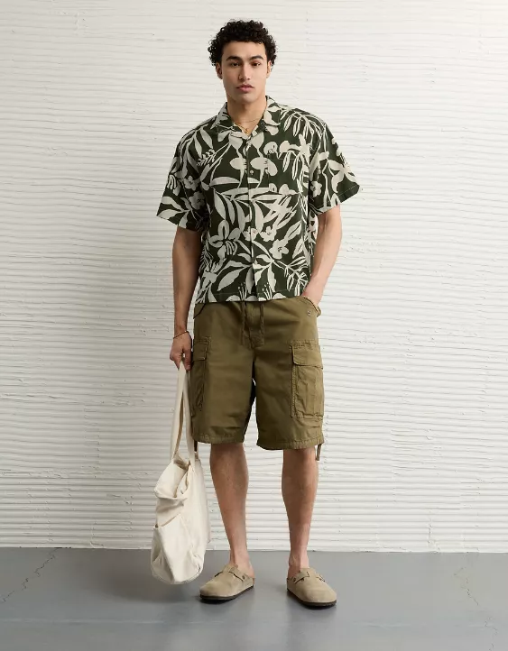 Aeo AE Poolside Floral Button-Up Shirt