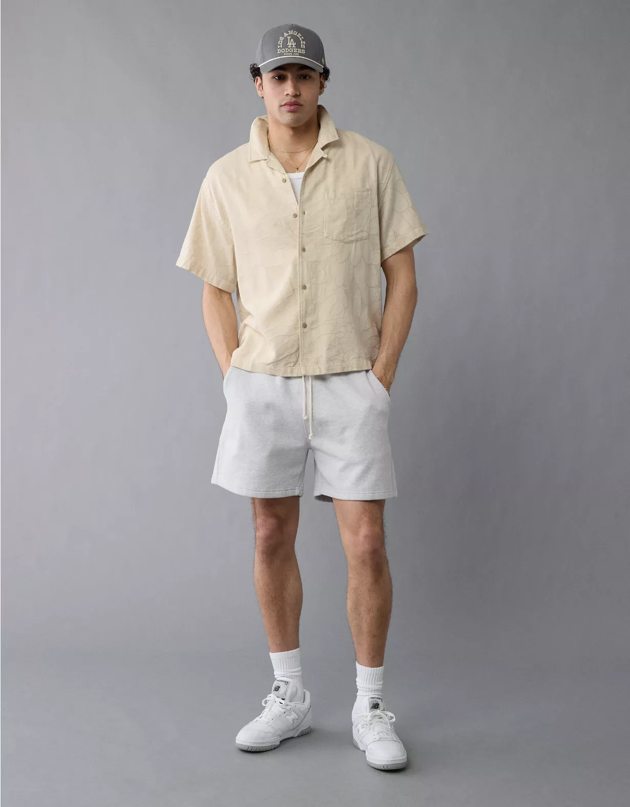 aeo AE Poolside Linen-Blend Floral Button-Up Shirt