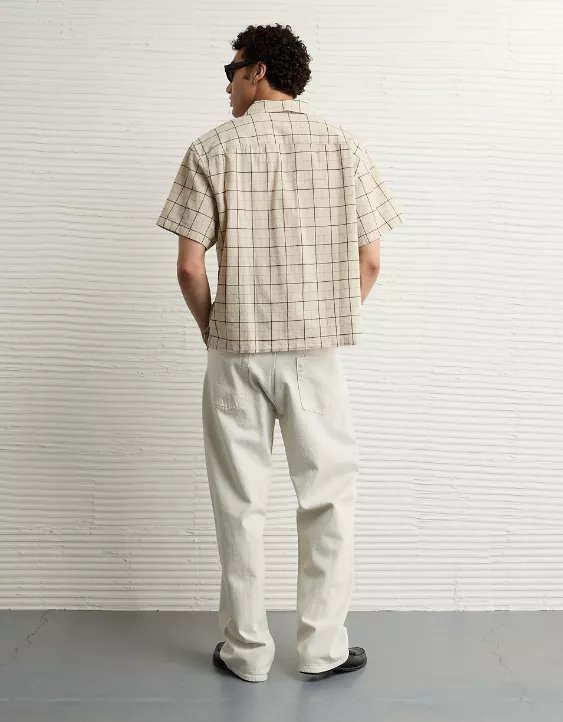 Aeo AE Poolside Linen-Blend Plaid Button-Up Shirt