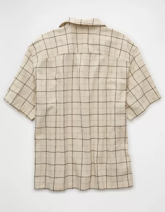 Aeo AE Poolside Linen-Blend Plaid Button-Up Shirt