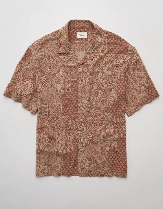 Aeo AE Poolside Printed Button-Up Shirt