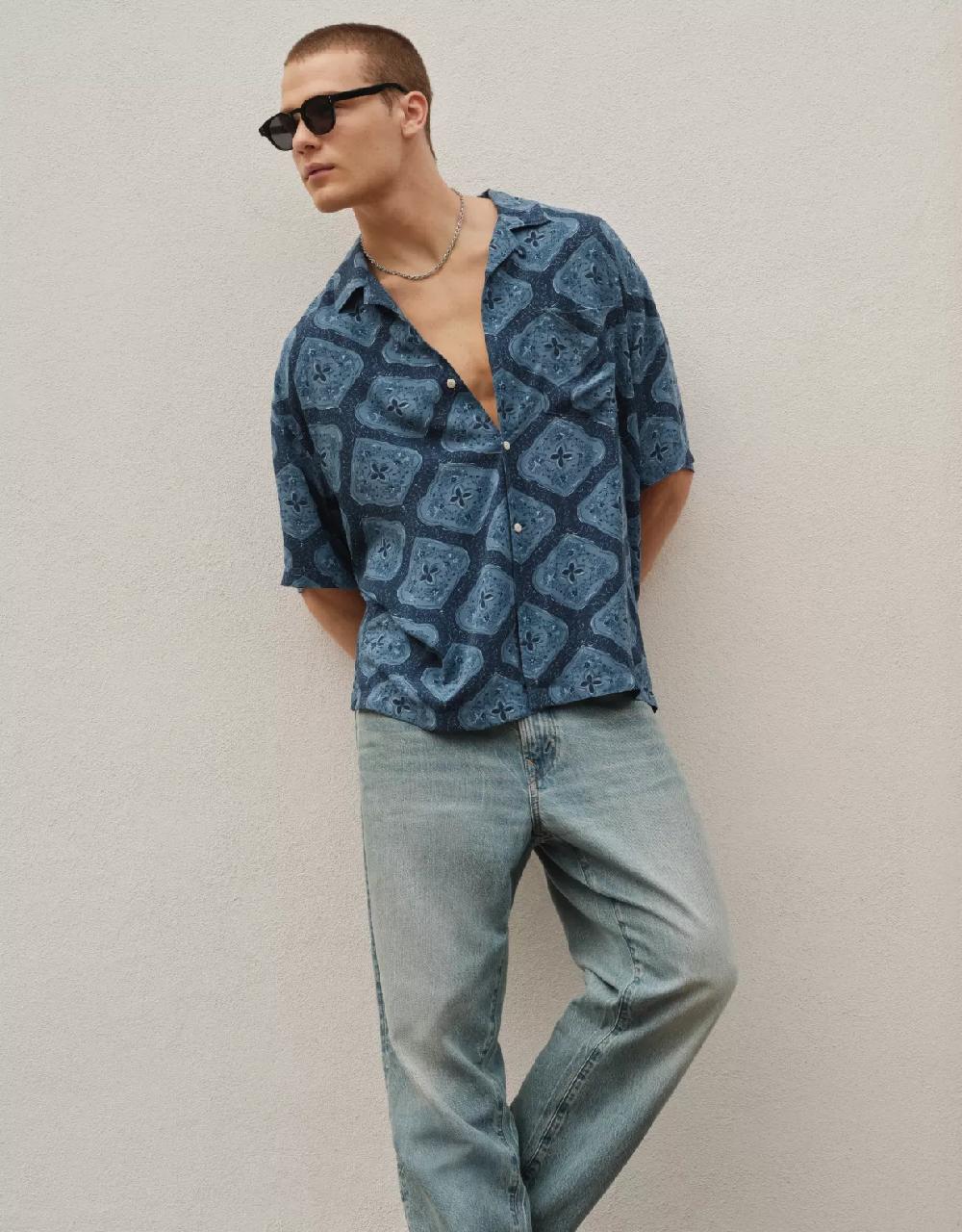aeo AE Poolside Printed Button-Up Shirt