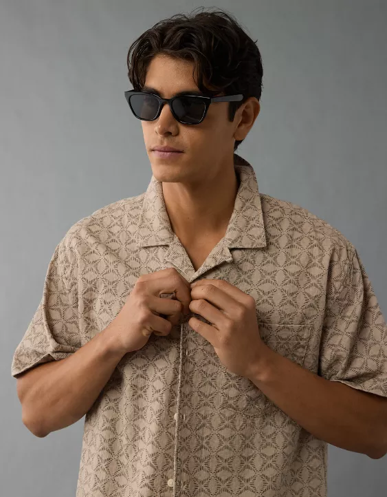 Aeo AE Poolside Printed Button-Up Shirt