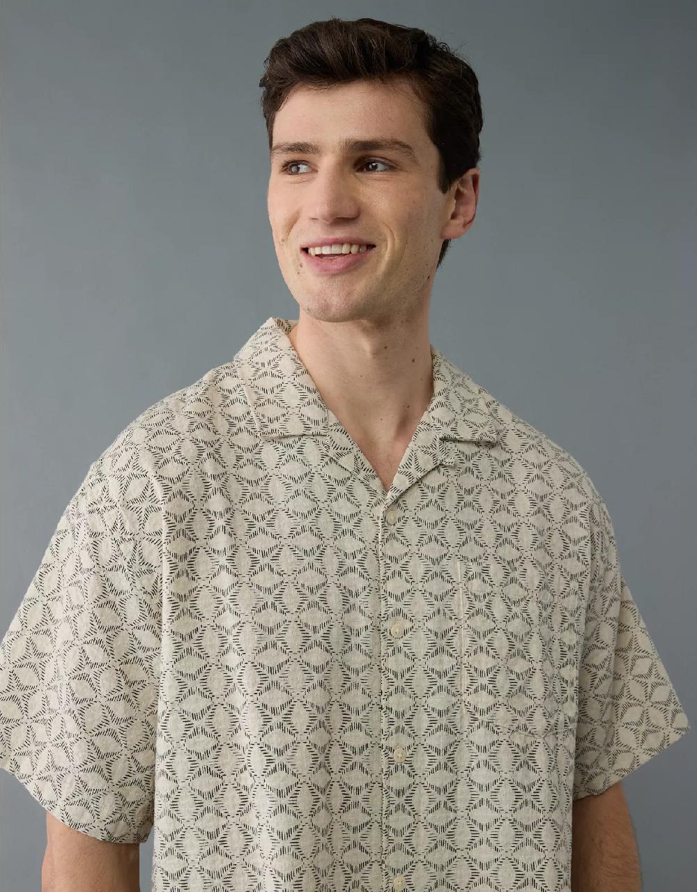 aeo AE Poolside Printed Button-Up Shirt