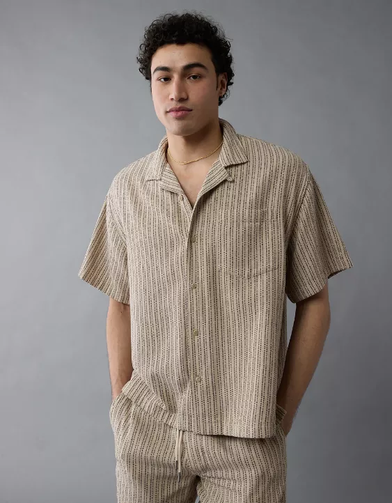 Aeo AE Poolside Striped Button-Up Shirt