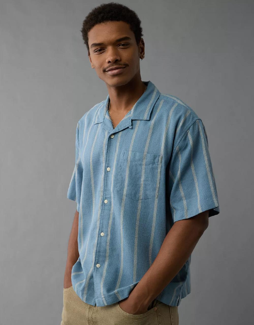 aeo AE Poolside Striped Button-Up Shirt
