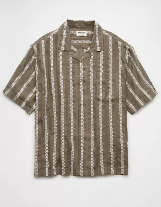 Aeo AE Poolside Striped Button-Up Shirt
