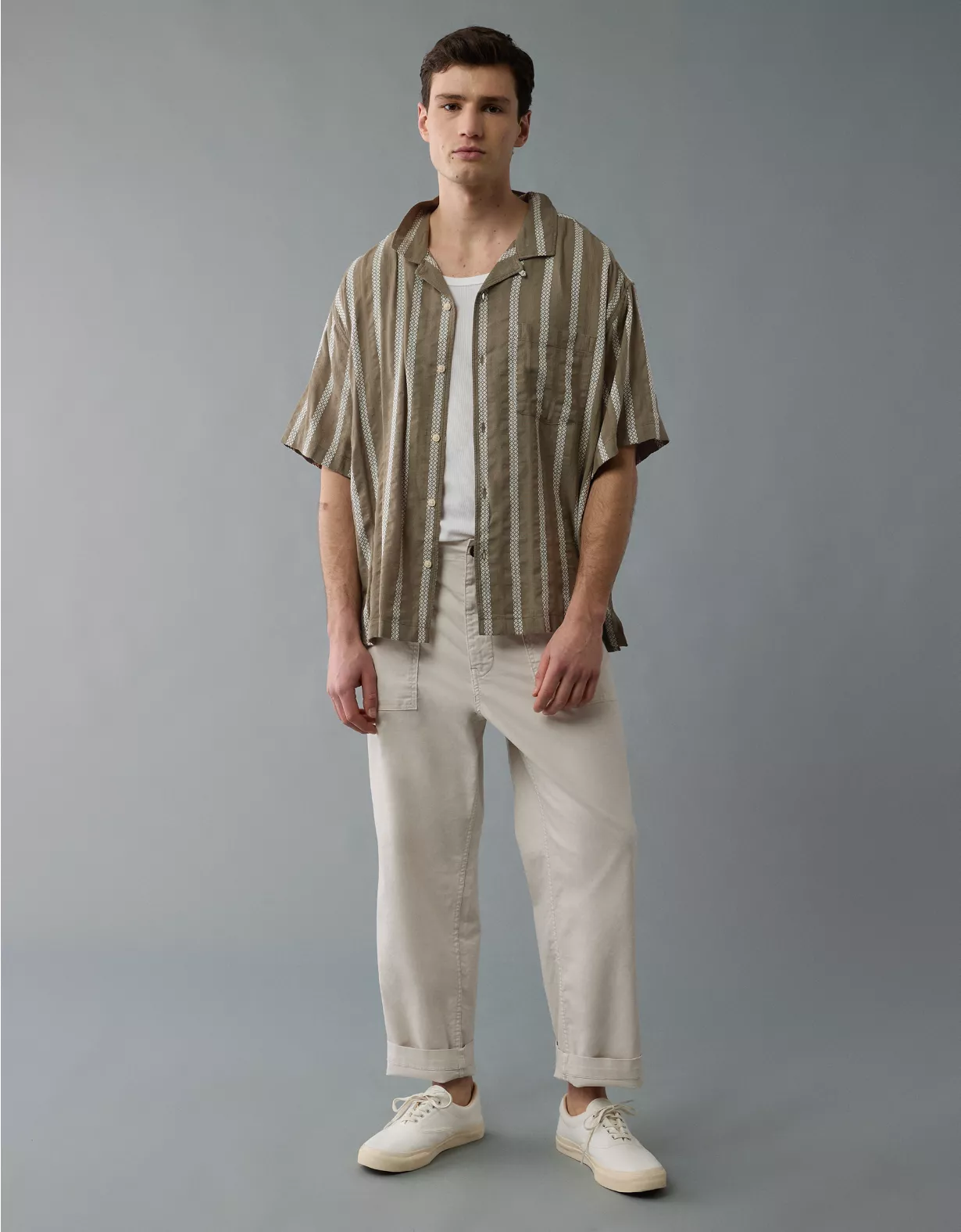 aeo AE Poolside Striped Button-Up Shirt