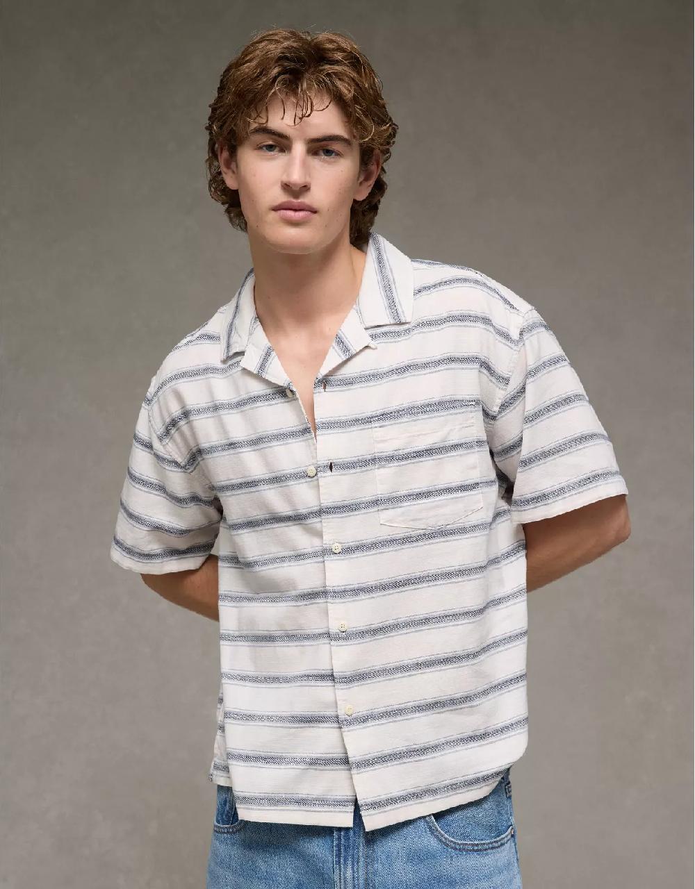 aeo AE Poolside Striped Button-Up Shirt