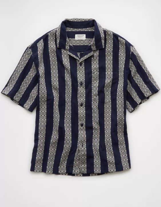 Aeo AE Poolside Textured Striped Button-Up Shirt