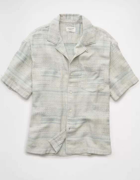 Aeo AE Poolside Textured Striped Button-Up Shirt