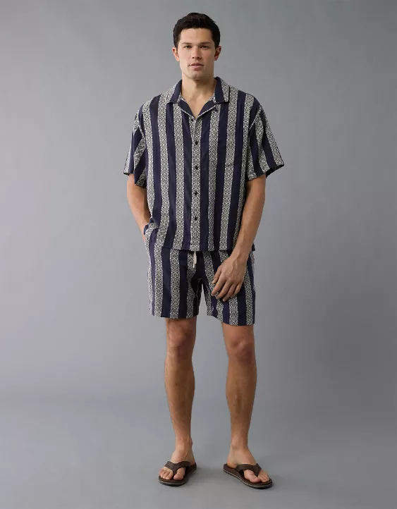 Aeo AE Poolside Textured Striped Button-Up Shirt