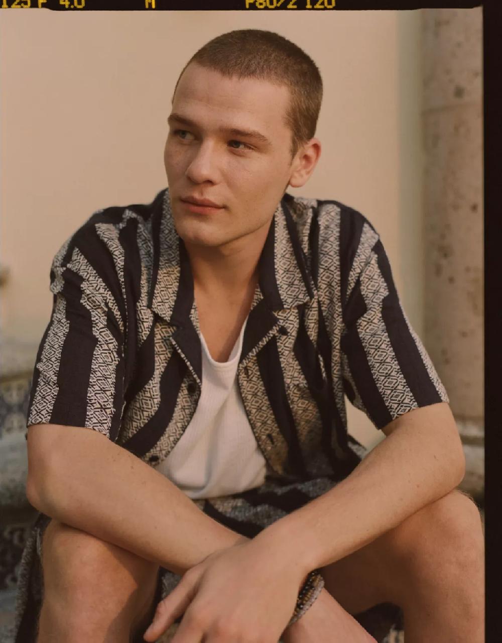 aeo AE Poolside Textured Striped Button-Up Shirt