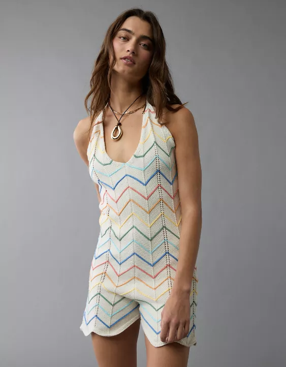 Aeo AE Pride Halter Crochet Romper