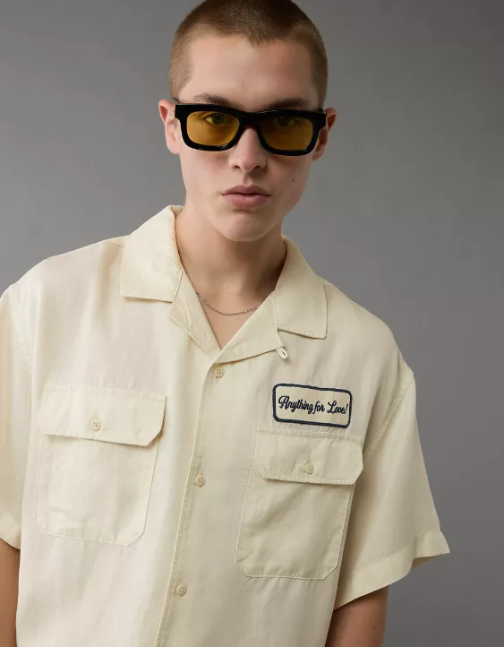 Aeo AE Pride Poolside Embroidered Button-Up Shirt