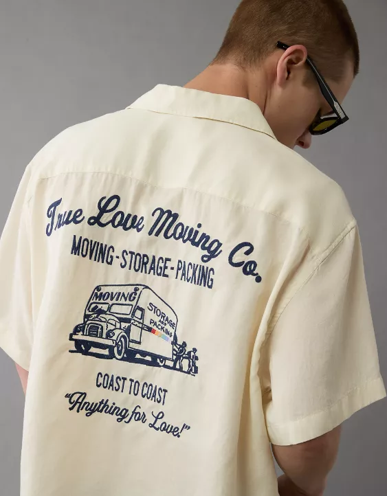 Aeo AE Pride Poolside Embroidered Button-Up Shirt