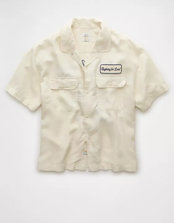 Aeo AE Pride Poolside Embroidered Button-Up Shirt