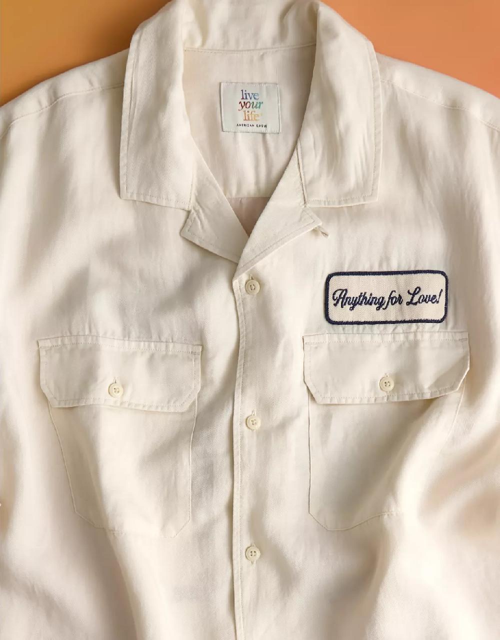 aeo AE Pride Poolside Embroidered Button-Up Shirt