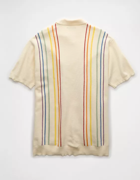 Aeo AE Pride Weekend Button-Up Sweater Polo Shirt