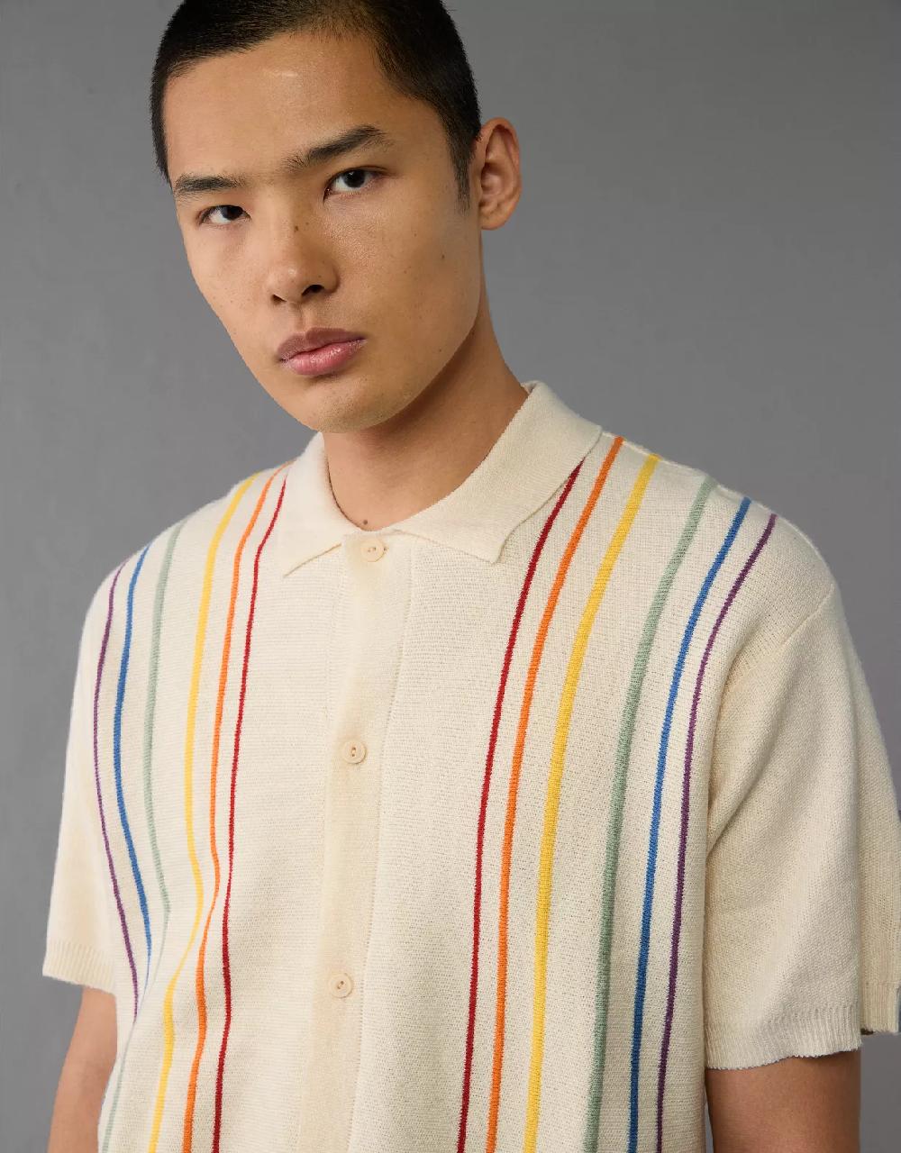 aeo AE Pride Weekend Button-Up Sweater Polo Shirt