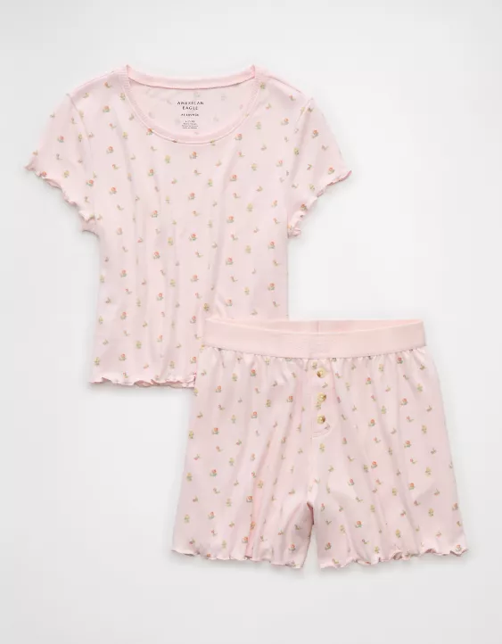 Aeo AE Printed Plush Baby Tee PJ Set